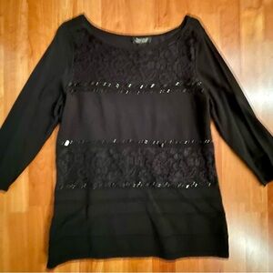 White House Black Market Black Lace, Bead & Sequin Detail Scoop-Neck Tunic